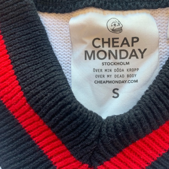 NWOT Cheap Monday Cropped V-Neck Distressed Sweater | Small - Picture 5 of 6